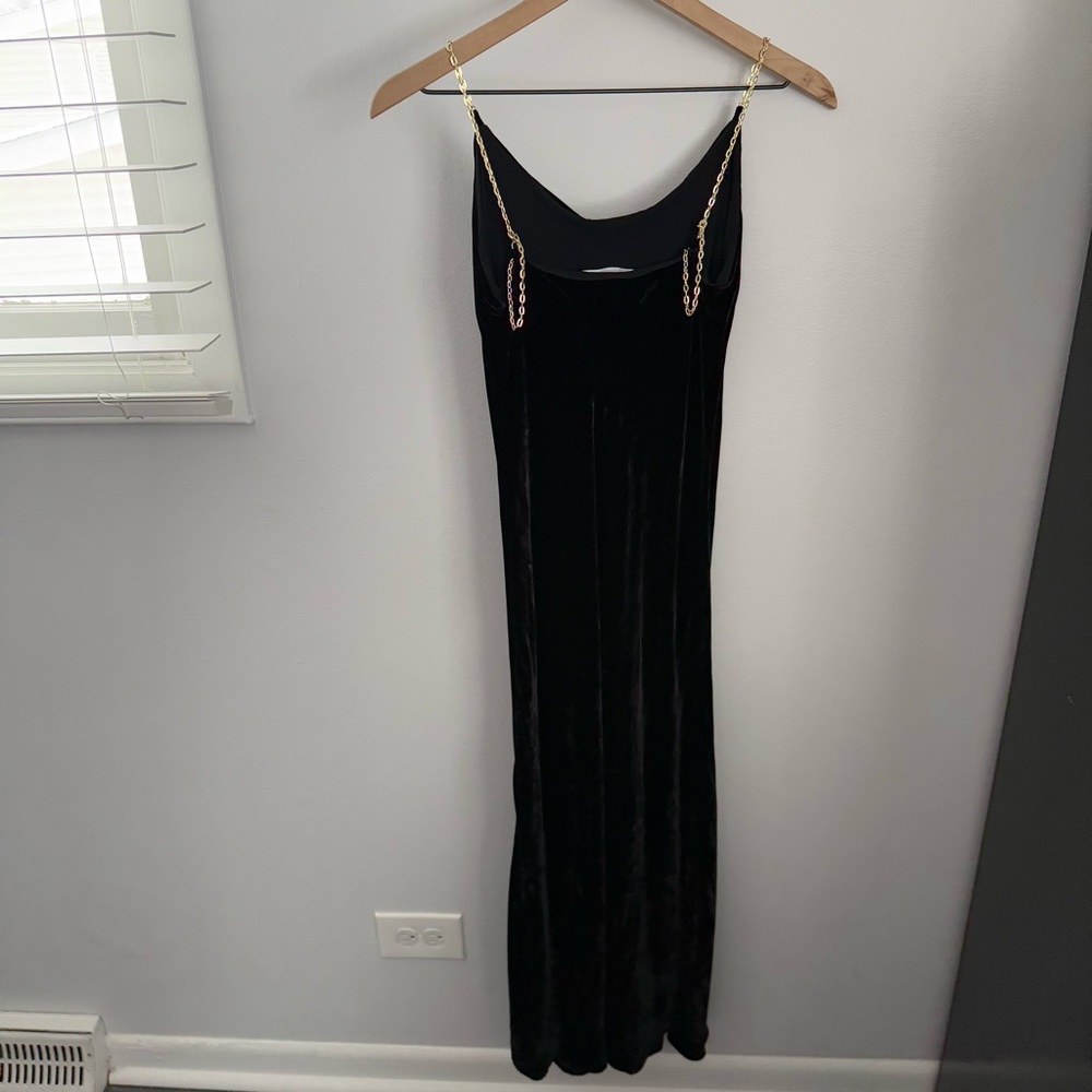 Reformation Medium Ady Velvet Maxi Dress Black Chain Strap Holiday Minimal - Picture 4 of 12